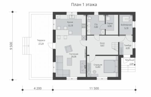 Проект одноэтажного жилого дома с мансардой